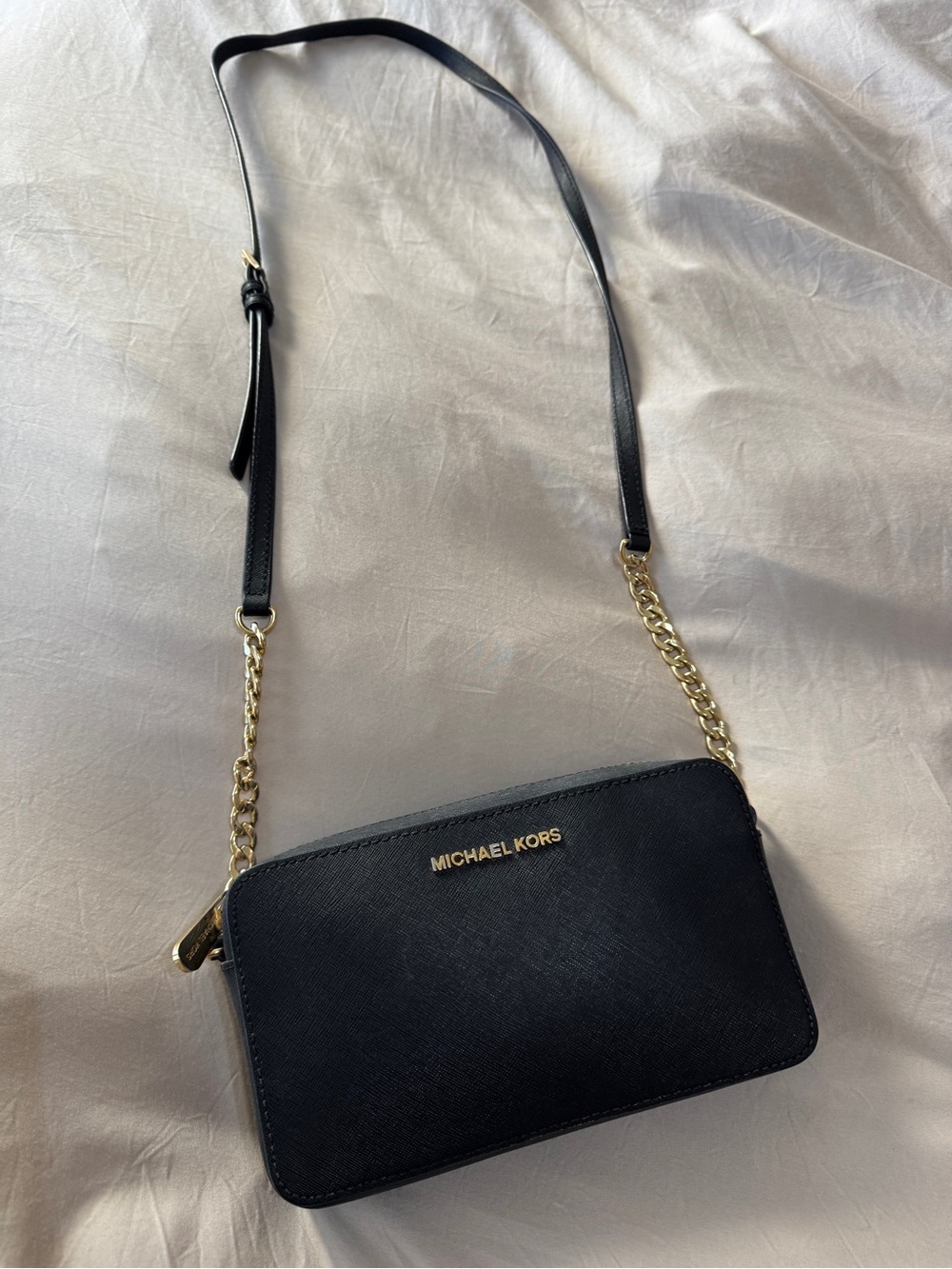 Michael Kors Black Crossbody with Gold Chain Accent